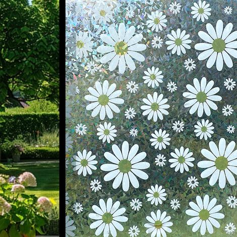 Film de Confidentialite Arc-en-Ciel pour Fenetre, Motif Marguerites 3D Fleurs (1/3)