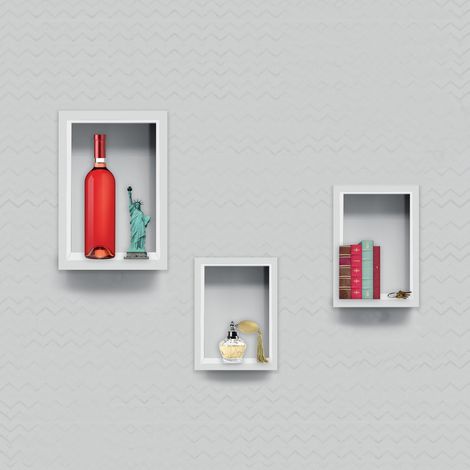 Lupia - Mensole da muro Design Moderne a cubo KUBI Set 3 pezzi RETTANGOLARI in legno BIANCO 25x40 20x35 15x30 SOLO VERTICALE (1/3)