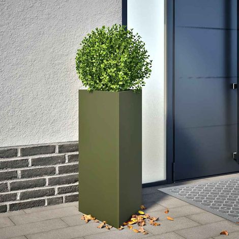 Lot de 2 Jardinières Triangulaires en Acier Bac à Fleurs Vert Olive 40x34,5x75 cm - PANGIVO (1/5)