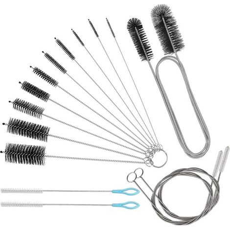Kit de nettoyage de tuyaux longs en 15 pièces, brosse de nettoyage de tuyaux flexible extra longue, outil de nettoyage de réfrigérateur, tube d'aspiration en acier inoxydable, brosse en nylon, blanc. (1/5)