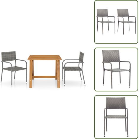 Ensemble à manger de jardin 3 pcs Gris - Ensemble Salon De Jardin - Mobilier De Jardin - Table De Jardin - Chaises De Jardin - Acacia (1/5)