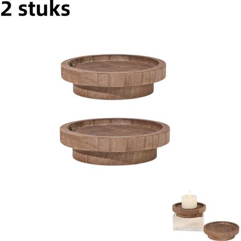 Lot de 2 bougeoirs en bois naturel – Porte-bougies décoratifs écologiques au style élégant – 9 × 9 × 3 cm – Marron (1/5)