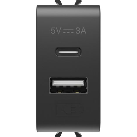 CHARGEUR DOUBLE USB A+C 5V 3A 1M NOIR GEWISS GW12449
