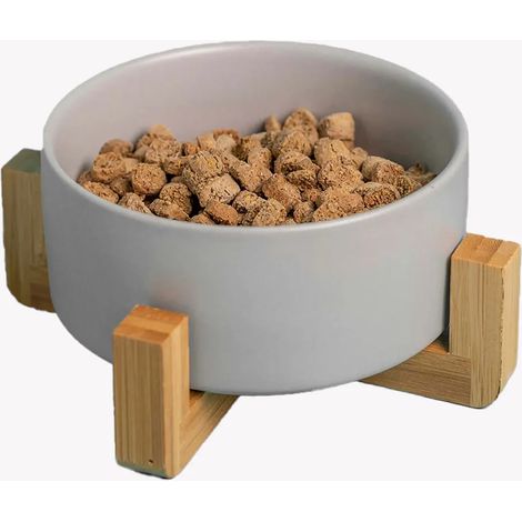 Futternapf mit dekorativem Holzfuß  grau (1/2)
