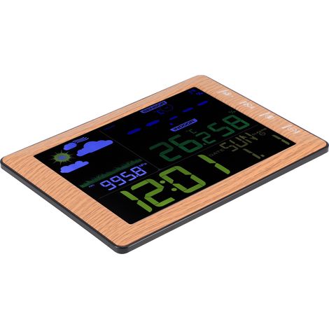 Thermomètre et hygromètre sans fil, écran couleur, réveil météo, horloge intérieure et extérieure à commande vocale, station météo sans fil, réveil avec prévisions météo (1/5)