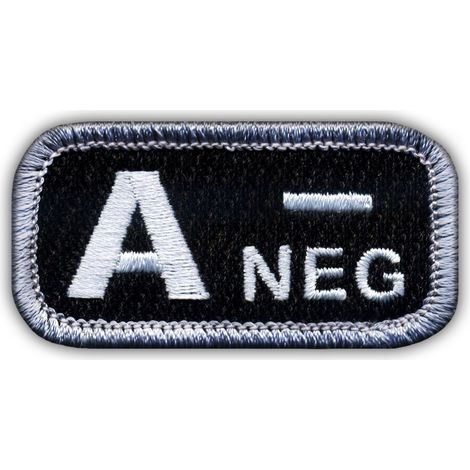 Patchion Blutgruppe A „neg“ schwarz/weiß – zum Aufbügeln / mit Heißsiegelrückseite – gestickter Aufnäher/Abzeichen/Emblem