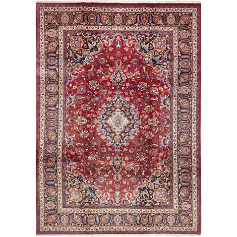 Tapis d'orient, 243 x 340 cm, motif oriental, rouge, beige et noir, laine nouée à la main, artisanat iranien (1/5)
