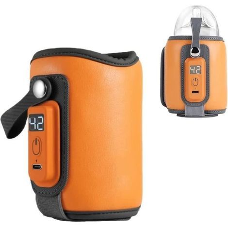 Tragbarer Babyflaschenwärmer, USB-Flaschenwärmer mit 5 einstellbaren Temperaturstufen, Flaschenwärmer für die Reisetasche (Orange) (1/4)