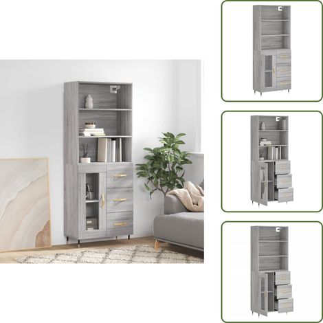 Buffet haut Sonoma gris 69,5x34x180 cm Bois d'ingénierie - Buffet Design Moderne - Meuble Rangement - Armoire Cuisine - Commode Salon - Étagère Murale (1/5)