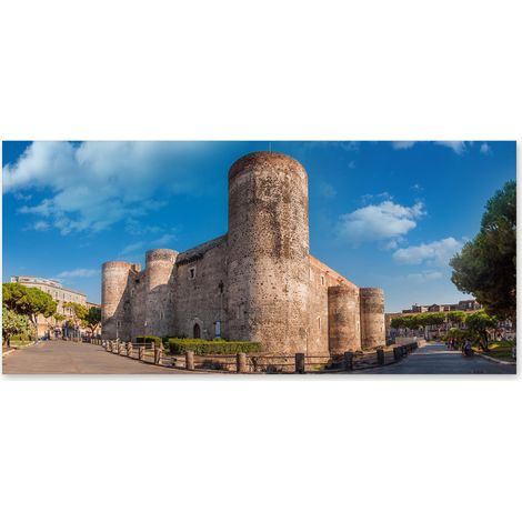 Lupia - Quadro moderno su Tela Canvas DEEP 65X143 cm, con paesaggi e localismi italiani, per casa, soggiorno, capezzale camera da letto, hotel, ufficio, CATANIA - CASTELLO URSINO (1/4)