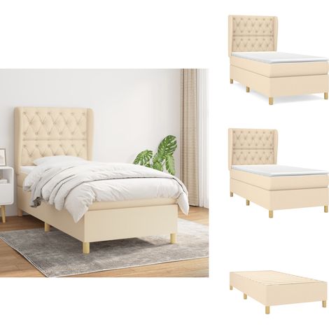 Sommier à lattes de lit avec matelas Crème 80x200 cm Tissu - Lit Plateforme - Lit Double - Literie - Matelas À Ressorts Ensachés - Têtière Ajustable (1/5)