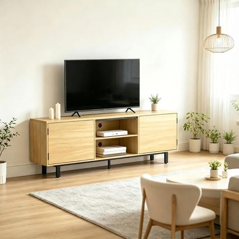 Mobile TV 160 x 35 x 55,5 cm in legno naturale con contenitore per soggiorno FloraGrace (1/5)