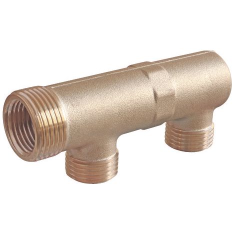 Collecteur double filetage bouchonné, 2 départs, pour sanitaire et chauffage (1/2)