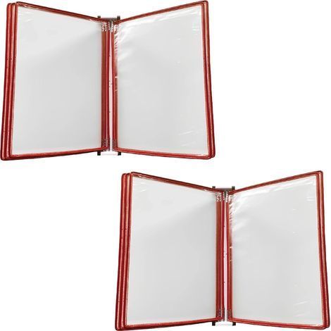 Lot de 2 Porte documents Muraux, Organiseurs Muraux Suspendus pour Rangement de Documents A4, 5 Panneaux d'Affichage Transparents par Unité (Soit 10 Panneaux au Total), Rouges (1/5)