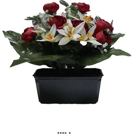 Jardinière fleurs artificielles cimetière renoncules et orchidées H 30 cm L 40 cm Bourgogne - couleur: Bourgogne