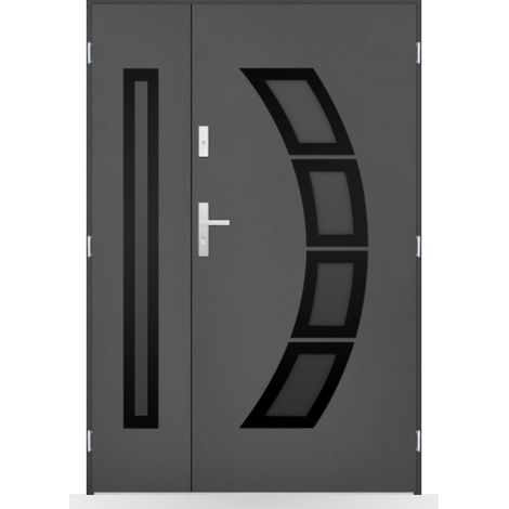 Porte d'entrée double Noam - 130-140-150x208cm - Couleur: Anthracite - Poussant: Droit - Dimensions: 90x40 cm (1/2)