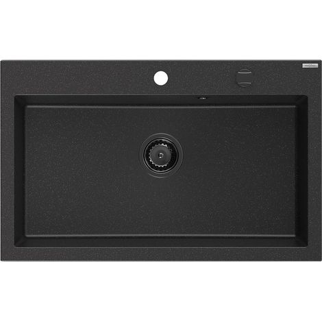 Mexen Elix fregadero de granito de 1 cubeta 800 x 500 mm, negro/plateado metálico, sifón negro - 6527801005-73-B (1/5)