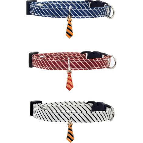 Lot de 3 colliers rayés classiques pour chats - Colliers de sécurité pour chatons, réglables de 19,8 à 30 cm, joli nœud, parfaits pour les mariages, les occasions formelles et les fêtes (1/5)