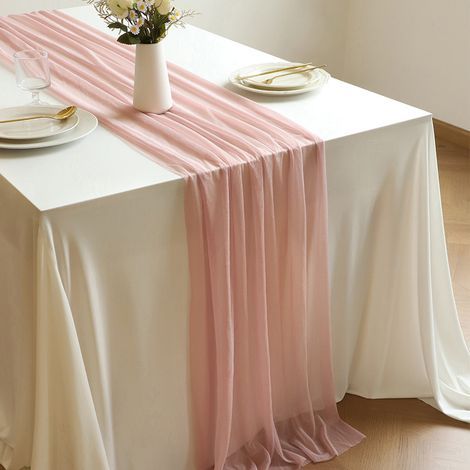 Chemin de table en mousseline transparente rose clair 30x300 cm - Tulle décoratif pour mariage et fêtes (1/5)