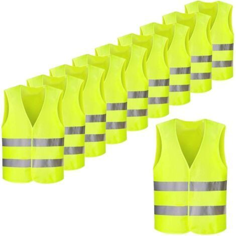 Set of 10PCS Reflective Fluorescent Yellow Safety Vests, High Visibility for Cyclist, Driver, Runner, Garbage Collector etc,56x68cm (1/5)