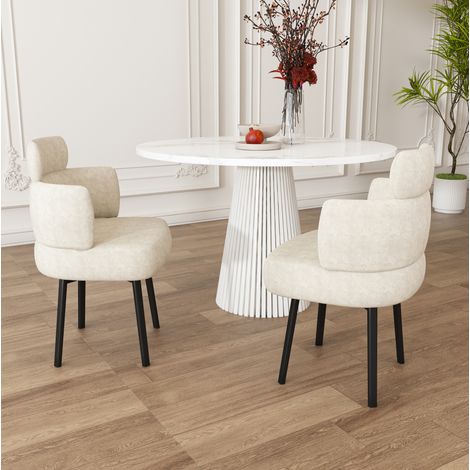 Sedia da pranzo girevole 360° in ciniglia bianco crema con braccioli - CHICFURN (1/5)
