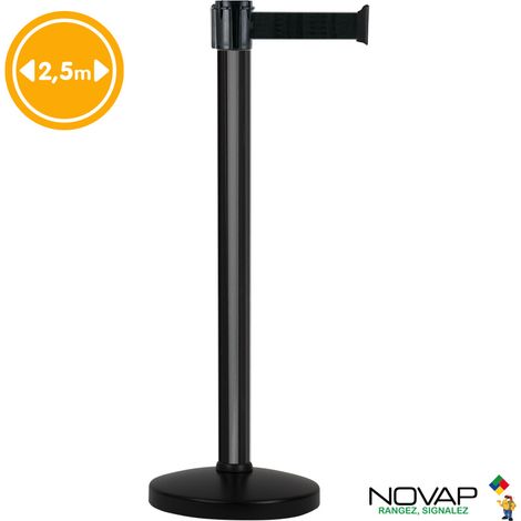 Poteau de guidage Noir - FIRST - sangle Noire 2,5m x 50mm sur socle portable - 2080033