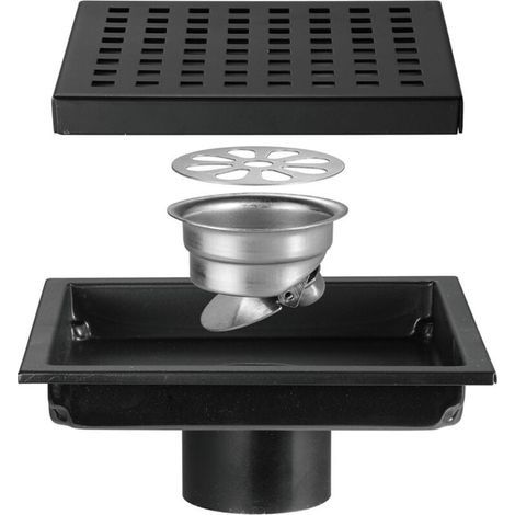 Ikodm – Siphon douche à l'italienne en acier inoxydable – Grille carrée 15x15cm – Filtre anti-obstruction pour cheveux et débris – Installation facile (1/5)