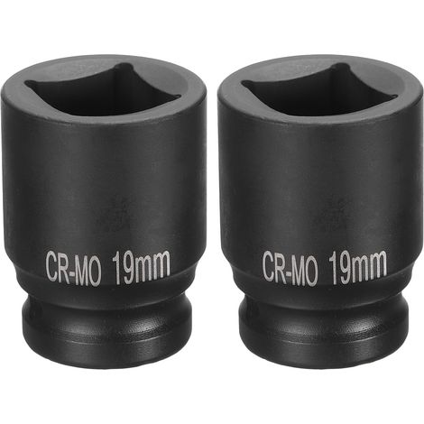2Pcs 4 Pointe Douille Carrée 1/2" Drive 19mm Douille à Choc Carrée Métrique CR-MO Douilles de Roue Standard Noircissantes Outil de Douille Pneumatique pour Réparation Automobile (1/5)