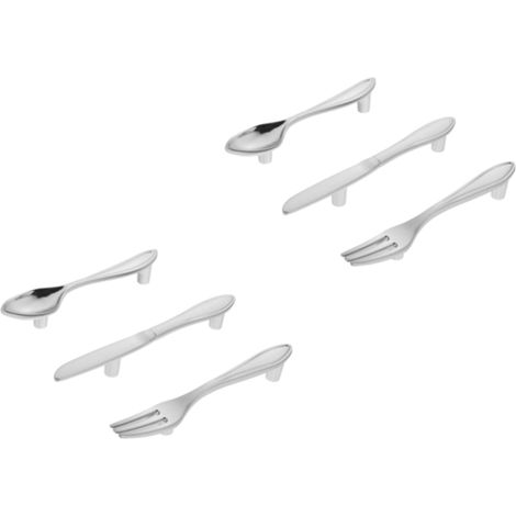 Lot de 6 poignées de tiroir en alliage de zinc en forme de couverts, design créatif pour meubles, surface brossée (1/5)