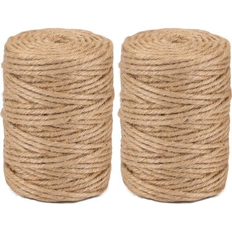 2 - Ficelle Jute - Corde Naturelle - Résistante 6 Fils Torsadés - Pour Jardinage Bricolage Artisanat Emballage - Brun Naturel - 5mm x 100m