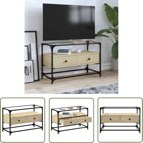 The Living Store TV-Schrank mit Glasplatte Sonoma-Eiche 80x35x51cm Holzwerkstoff - TV Schrank - Holzwerkstoff - Glastischplatte - Sonoma Eiche - Wohnzimmermöbel (1/5)