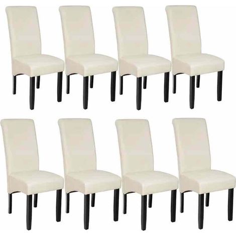 Lot de 8 Chaises de Salle à Manger crème aspect simili cuir avec pieds en bois résistants (1/5)