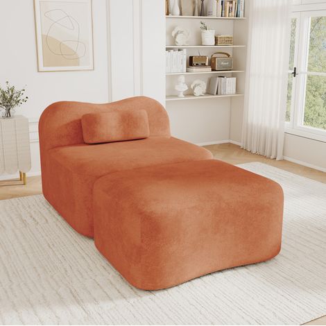 Canapé modulable 1 place 167x96x70 cm en velours orange, gain de place pour salon FloraGrace (1/5)