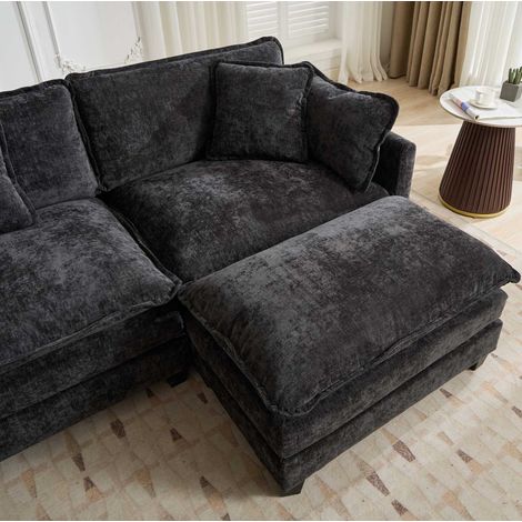 Puf modular de sofá 94 x 58 x 51 cm negro, chenilla, estructura de madera, MEUBLIV (1/5)