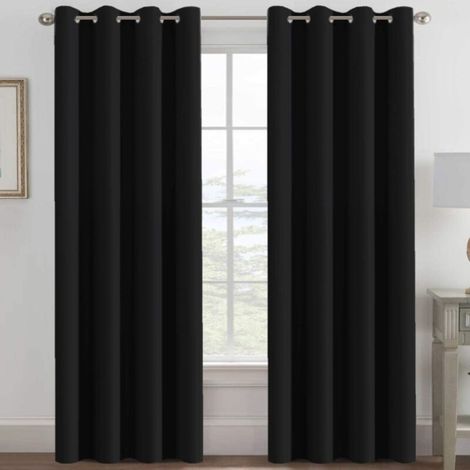 Rideaux occultants pour chambre à coucher, rideaux isolants thermiques pour salon (96 po), rideaux écoénergétiques pour porte-fenêtre (noir de jais, 1 pièce, L 132 x H 160 cm)
