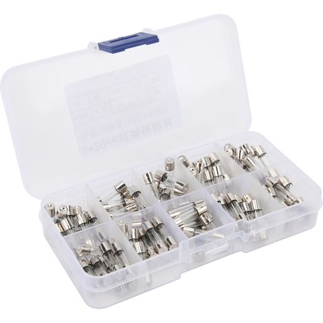 Jeu de 100 fusibles verre rapides 5x20mm, kit varié de fusibles en verre soufflé pour protection de circuits électriques. (1/5)