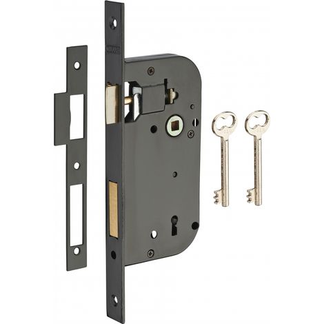 Thirard – Serrure encastrable à clé pour porte de chambre gauche – Axe 50mm – Bouts carrés – Finition noir granité – 2 clés fournies (1/2)