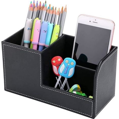 Organisateur Bureau - Cuir Simili - 3 Compartiments - 20.3 x 10 x 12 cm - Noir - 1 Pièce (1/4)