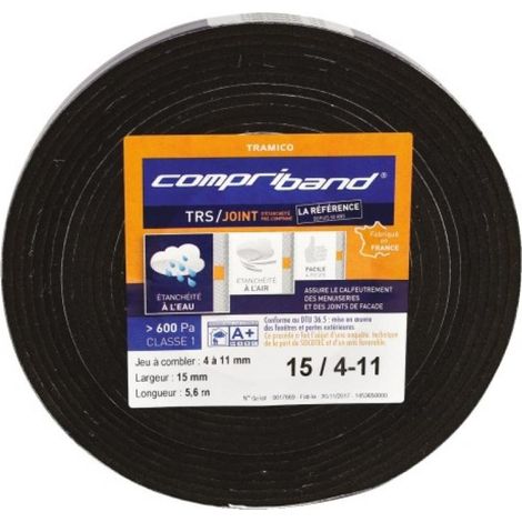 Tramico – Joint adhésif Compriband TRS PC 15mm – Plage d'utilisation 1-3mm – Longueur 12.5m – Étanchéité à la pluie battante 600Pa (1/4)