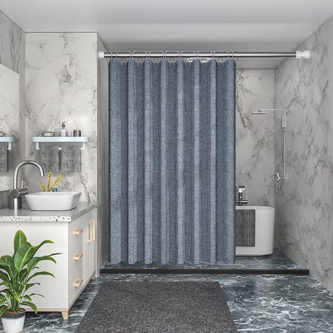 Rideau de douche bleu épais imperméable et anti-moisissure, 200180cm, Rideau de douche épais, effet lin imperméable, rideau en polyester (1/3)