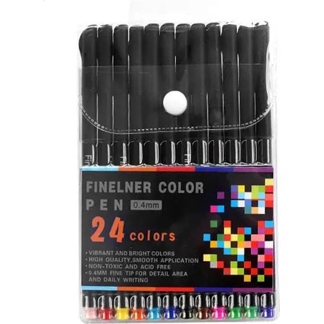 JSSEVN-Juego de 24 bolígrafos de colores con puntas finas y coloridas de 0,4 mm, seguros para niños y no tóxicos, ideales para garabatear y dibujar.