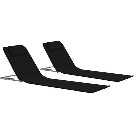 Klappbare Strandmatte 2 Stk. Stahl und Stoff Schwarz
