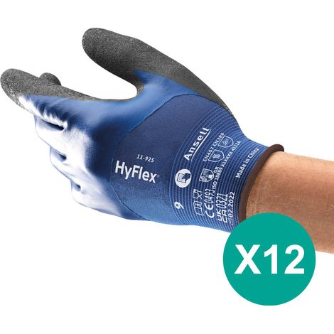 12 paires / Gants de Travail Oléofuges, Performances Optimales en Milieu Huileux, Protection Mécanique, XL, Ansell HyFlex 11-925 (1/3)