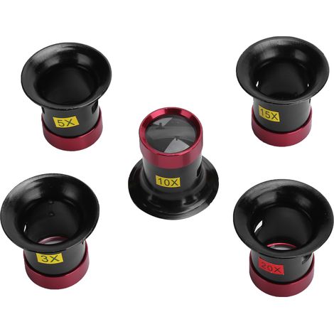 Lot de 5 loupes en alliage d'aluminium pour la réparation de montres, avec lentille en verre et accessoire.