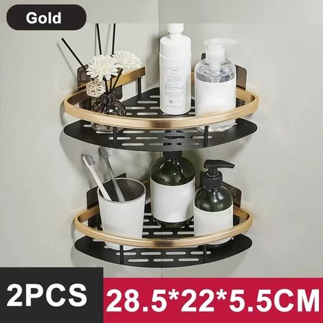 (StyleA-Noir et or-2) Étagère de salle de bain/rangement de cuisine en alliage d'aluminium, porte-shampoing, étagère de douche, accessoires de salle de bain, étagère sans perçage (1/5)