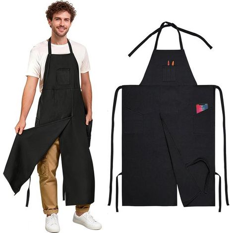 Grembiule in tela - 76113 cm - Impermeabile - Design con gambe separate - Adatto per parrucchiere, giardinaggio, barbecue, cucina, ceramica e altre attività - Grembiule regolabile con gambe separate e (1/5)