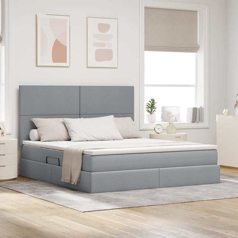 Cama con almacenamiento y LED Gris Claro 160 x 200 cm Poliéster