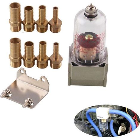 Voiture Filtre à Carburant, Universel en Ligne Essence Filtre, Auto Filtre Impuretés Outil Moteur Huile Séparateur Réservoir avec 6mm/8mm/10mm/12mm Connecteur Tubes - Argent, Free Size (1/5)