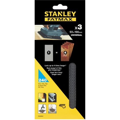 Hojas de lija x3 93x190mm grano 240 para multilijadoras Stanley STA39042-XJ