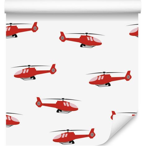 Papier peint à motifs d'hélicoptères rouges féeriques pour salon et chambre 50x1000 cm (1/5)